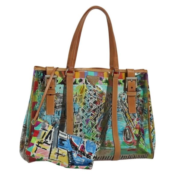 PRADA Tote Bag Vinyl Leather Clear Multicolor Silver - Picture 1 of 15